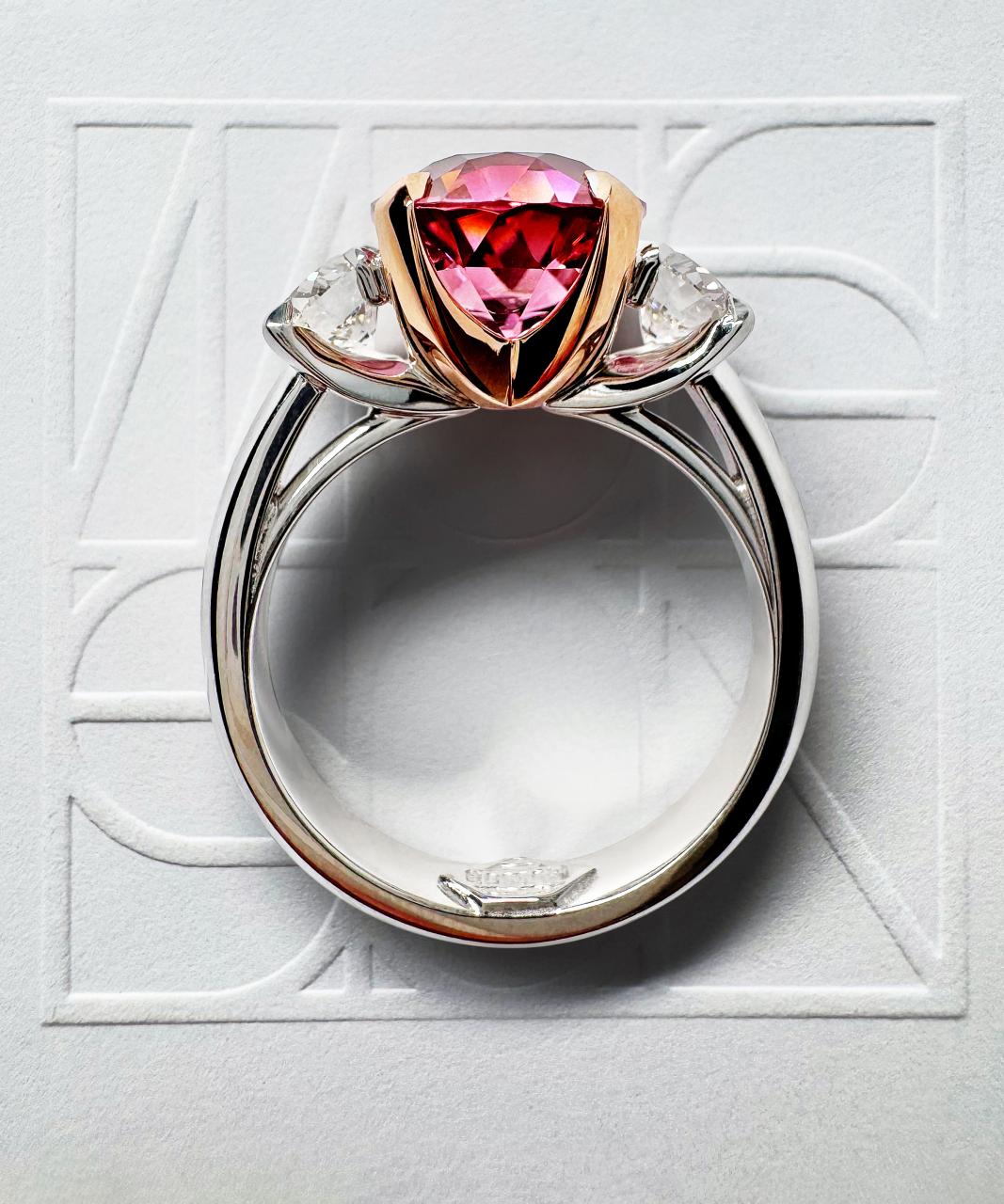 Teiza Trilogy Pink Tourmaline & Natural Diamond Ring, 18ct White & Rose Gold