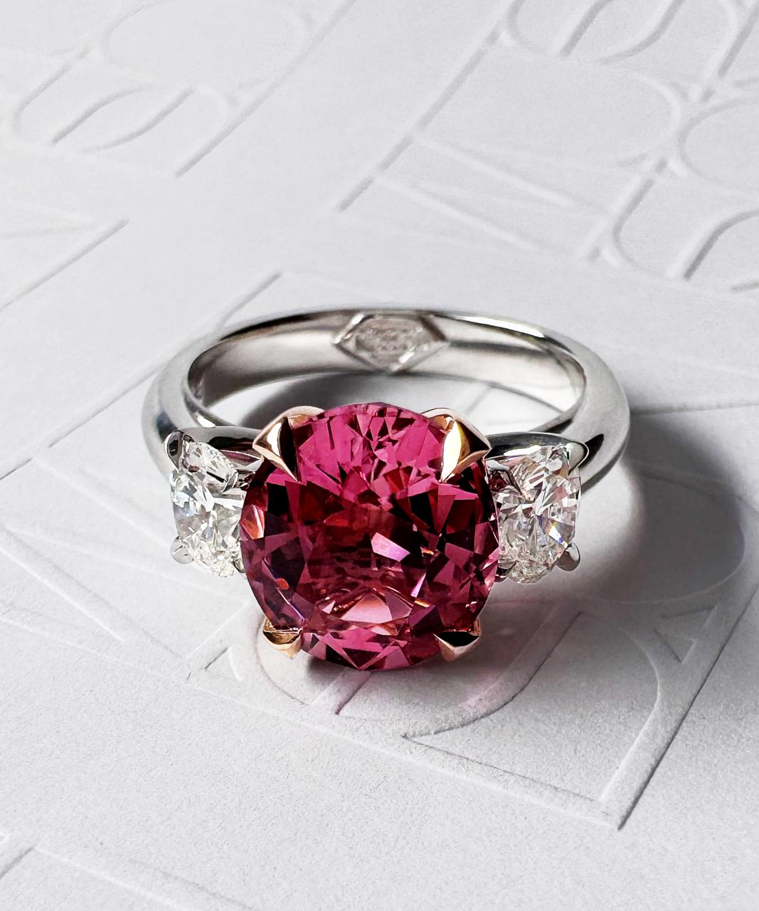 Teiza Trilogy Pink Tourmaline & Natural Diamond Ring, 18ct White & Rose Gold