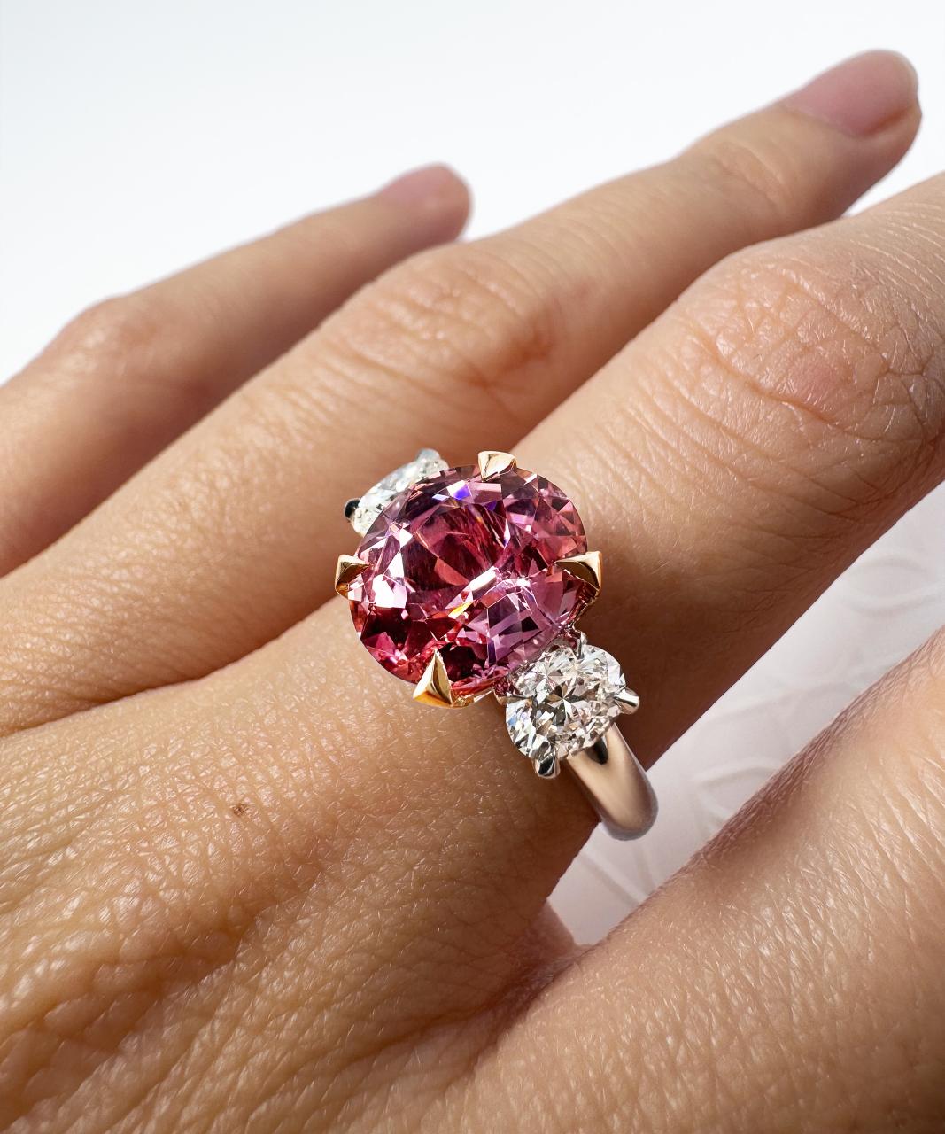 Teiza Trilogy Pink Tourmaline & Natural Diamond Ring, 18ct White & Rose Gold