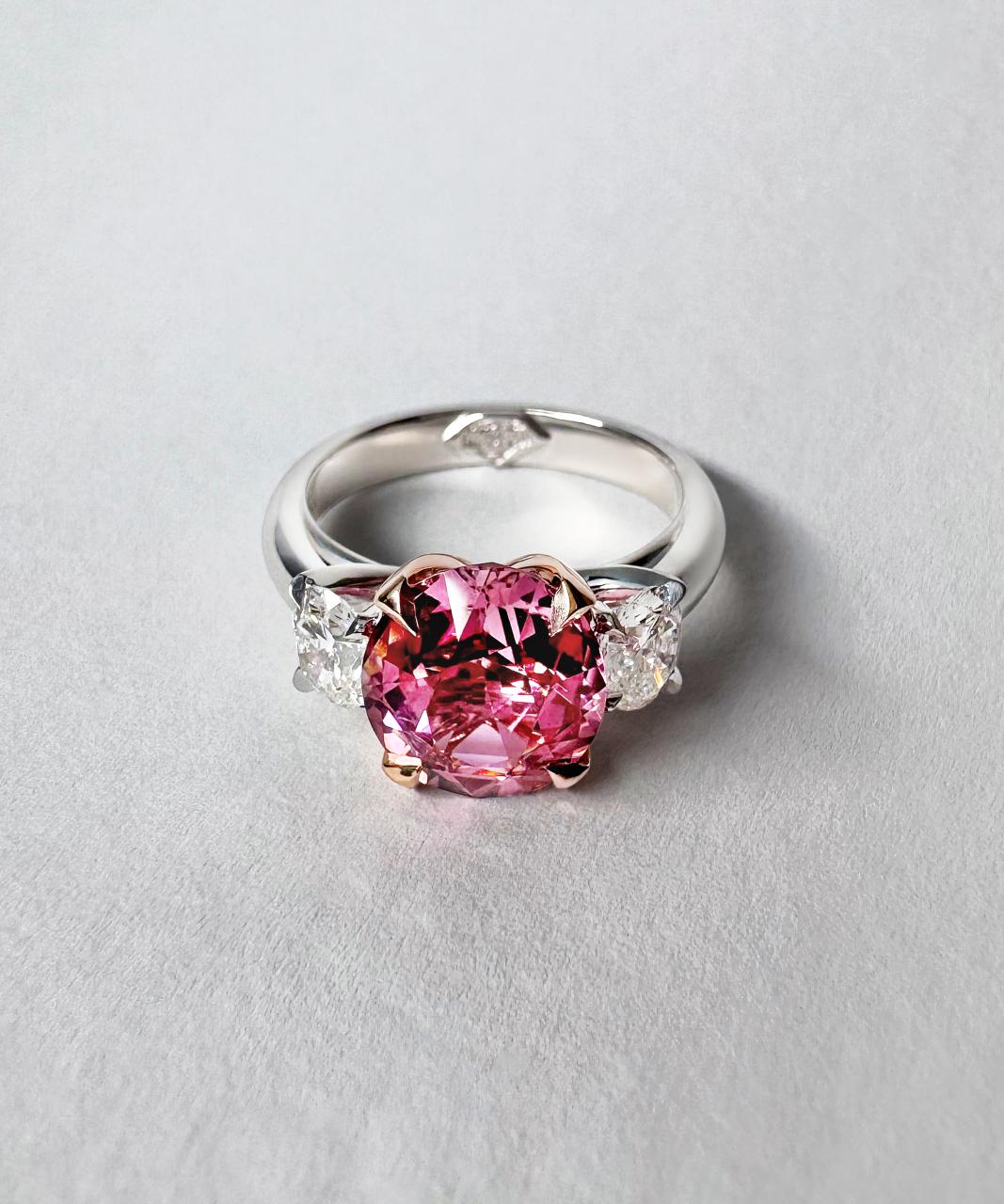 Teiza Trilogy Pink Tourmaline & Natural Diamond Ring, 18ct White & Rose Gold
