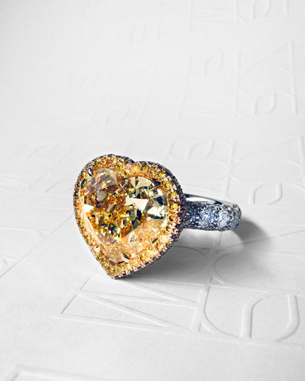 10ct Heart Shape Fancy Intense Yellow Diamond Ring, 18ct Yellow Gold