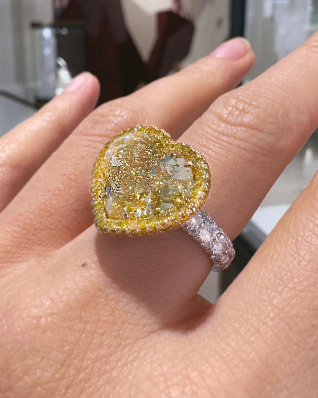 10ct Heart Shape Fancy Intense Yellow Diamond Ring, 18ct Yellow Gold