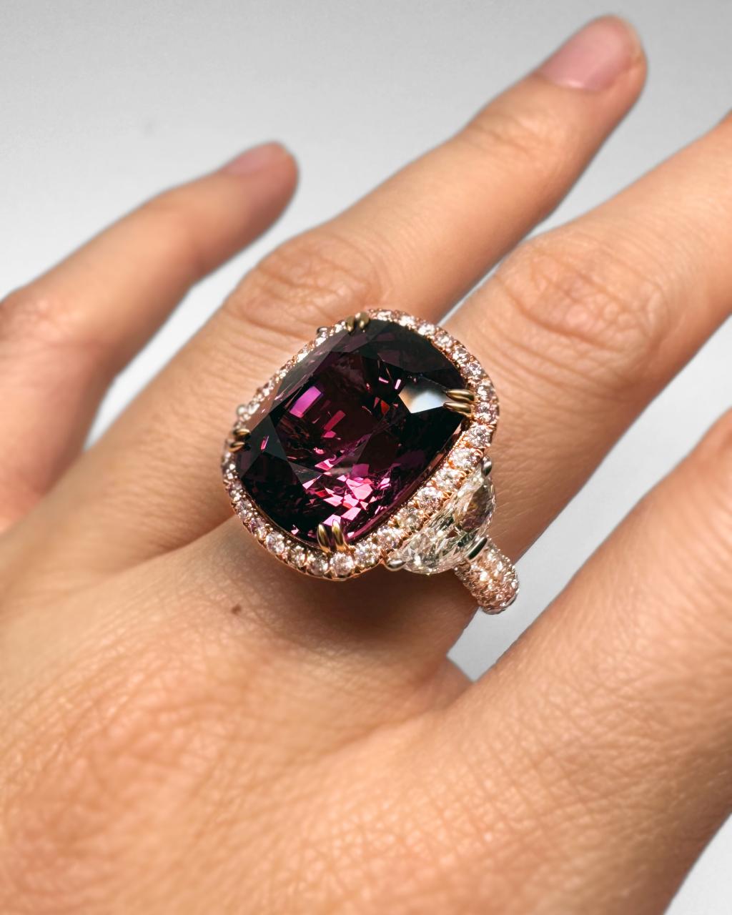Cushion Purple Spinel and Diamond Statement Ring, 18ct White, Yellow and Rose Gold