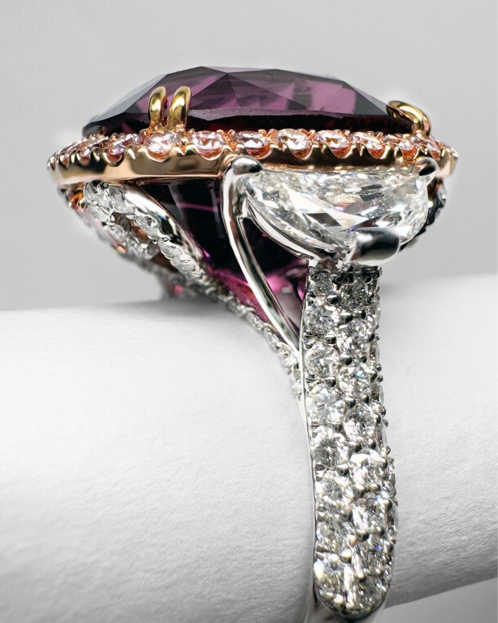 Cushion Purple Spinel and Diamond Statement Ring, 18ct White, Yellow and Rose Gold