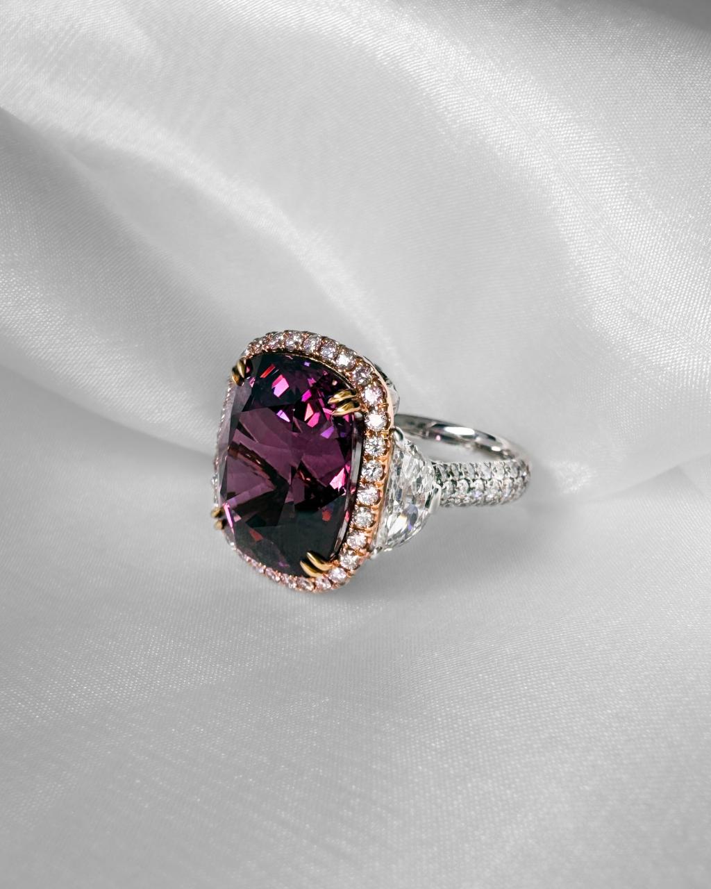 Cushion Purple Spinel and Diamond Statement Ring, 18ct White, Yellow and Rose Gold