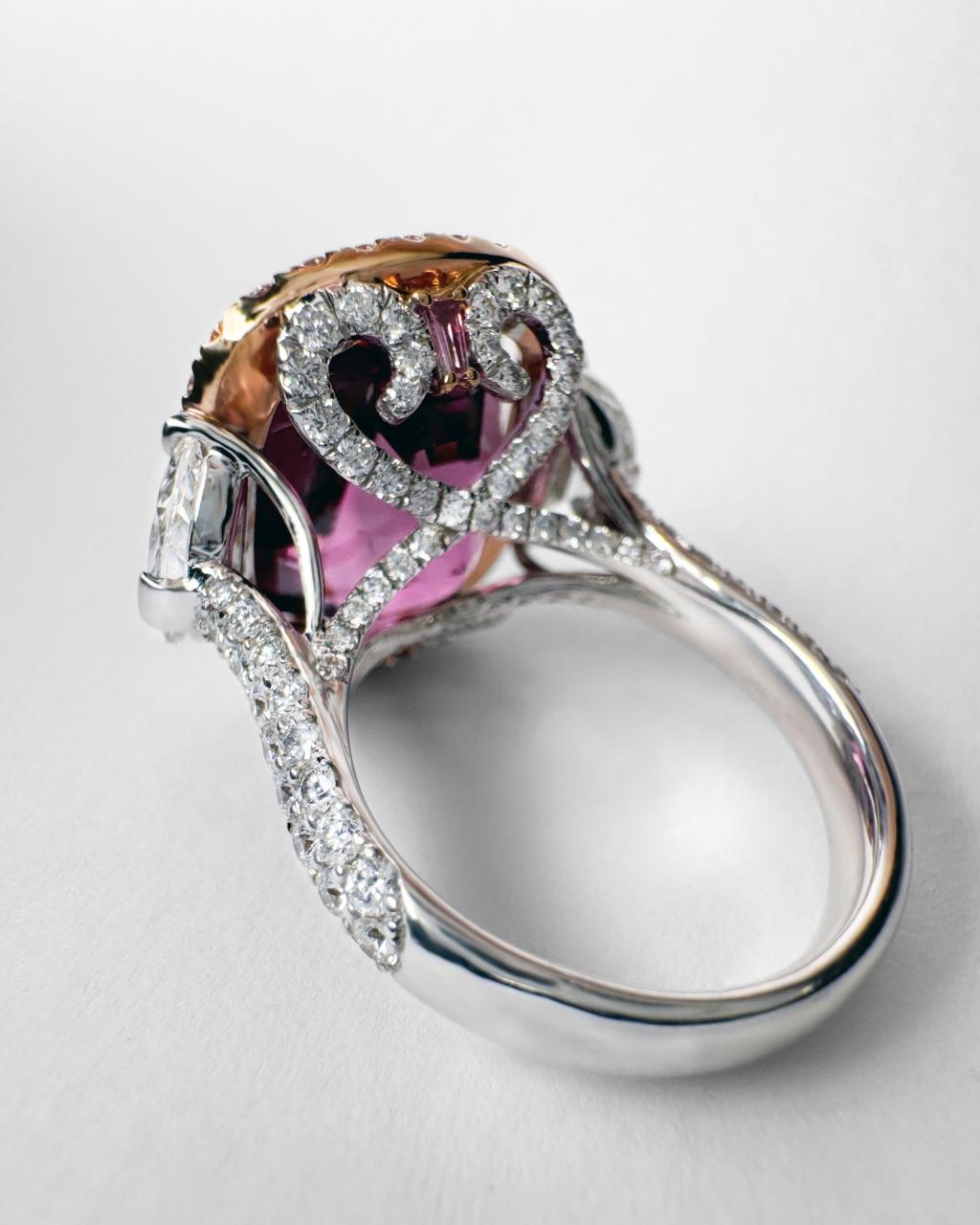 Cushion Purple Spinel and Diamond Statement Ring, 18ct White, Yellow and Rose Gold