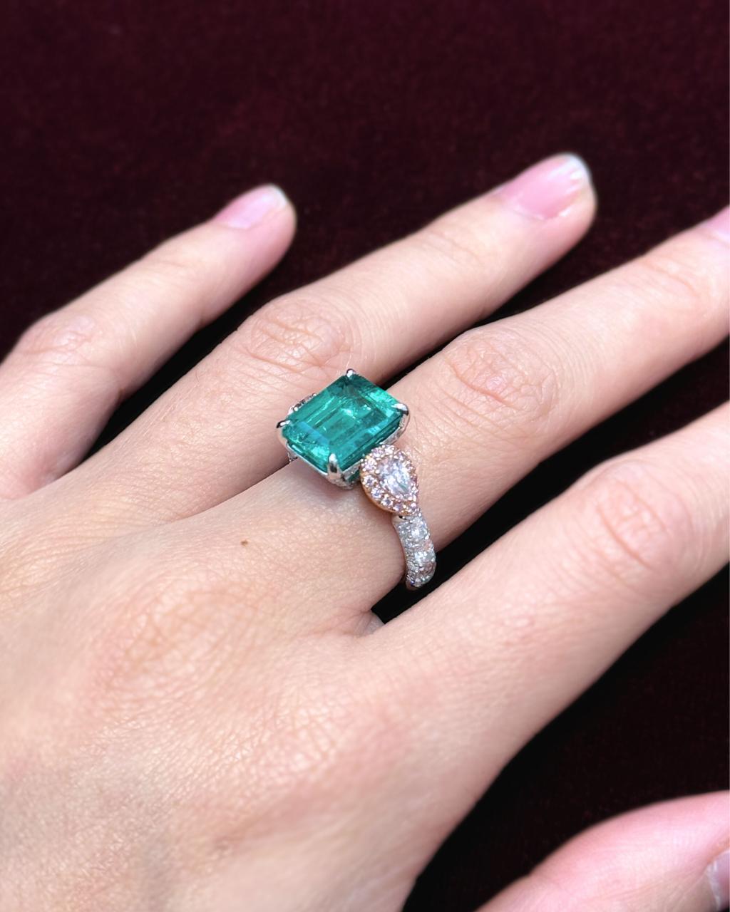 Naomi Muzo Emerald & Argyle Pink Diamond Ring, Platinum and 18ct Rose Gold