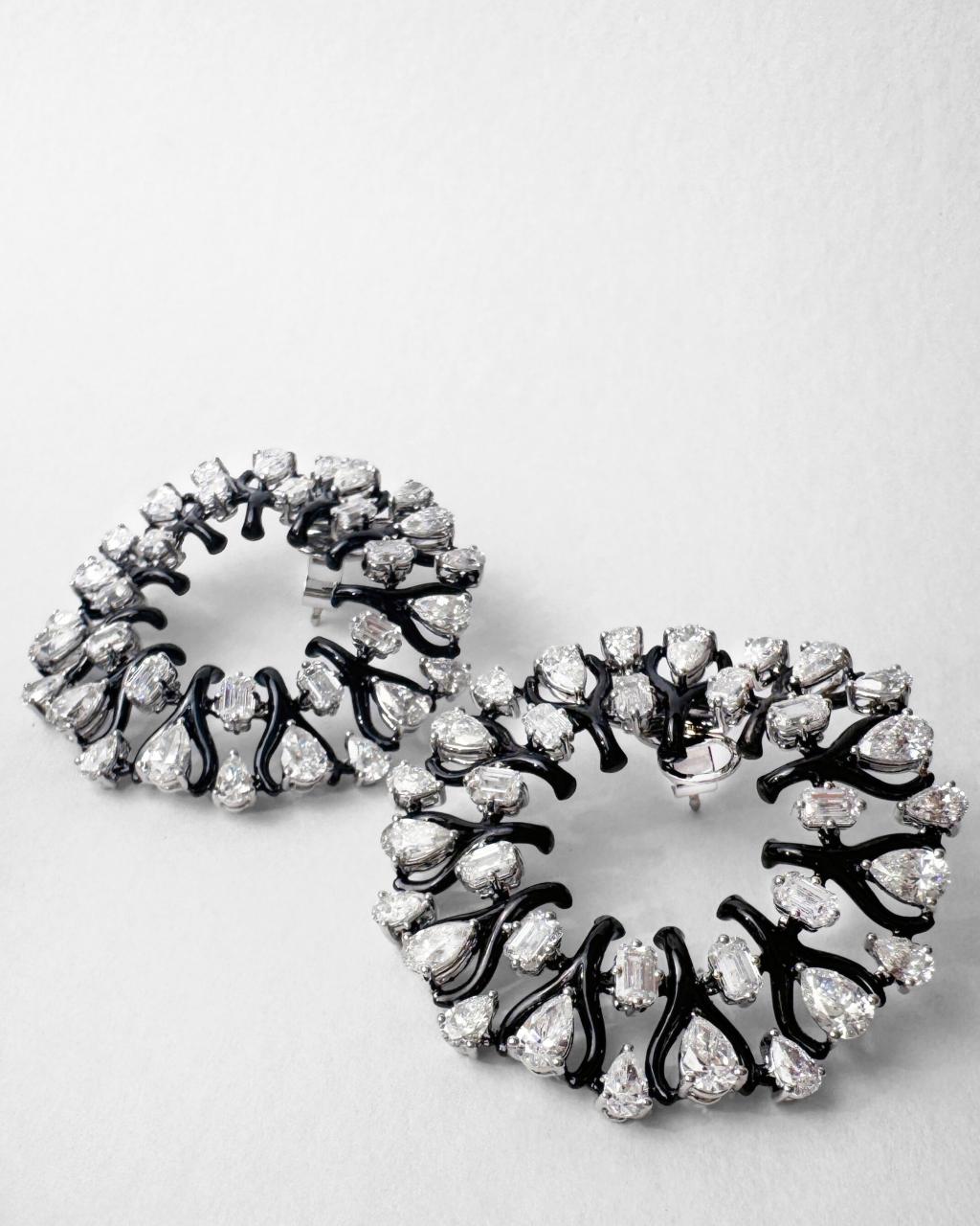 Black & White Interlace Diamond Hoop Earrings, 18ct White Gold