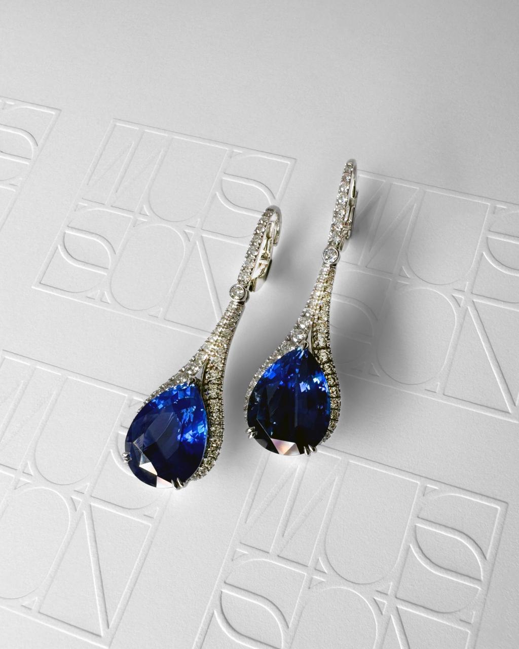 Unheated Blue Sapphire & Diamond Earrings, 18ct White Gold