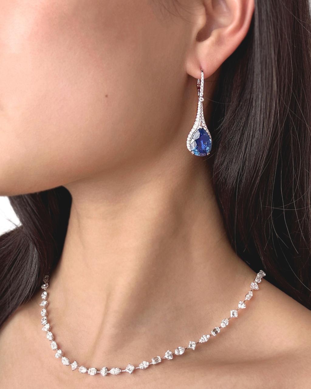 Unheated Blue Sapphire & Diamond Earrings, 18ct White Gold