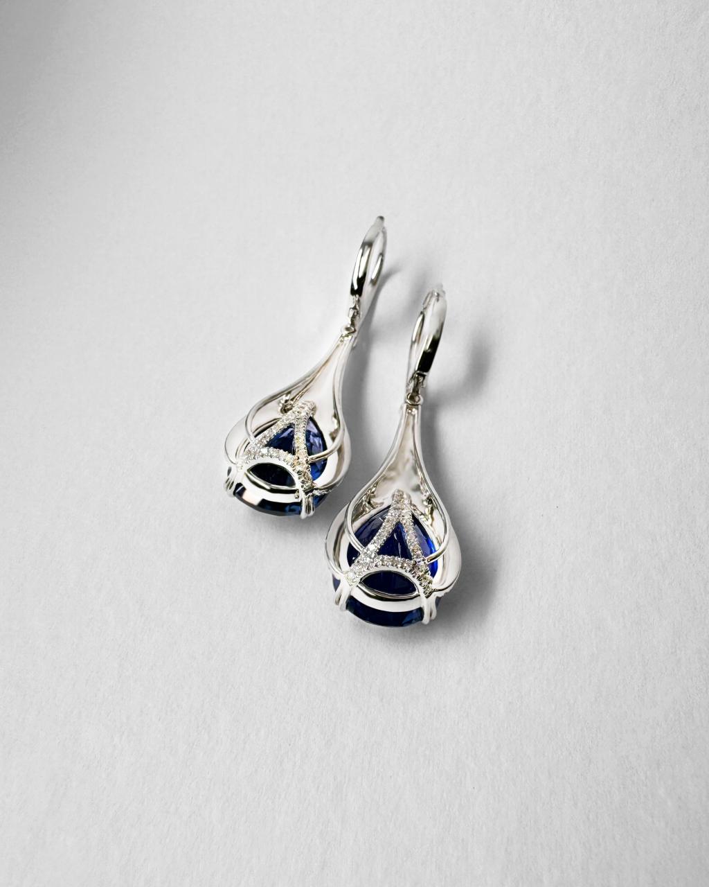 Unheated Blue Sapphire & Diamond Earrings, 18ct White Gold