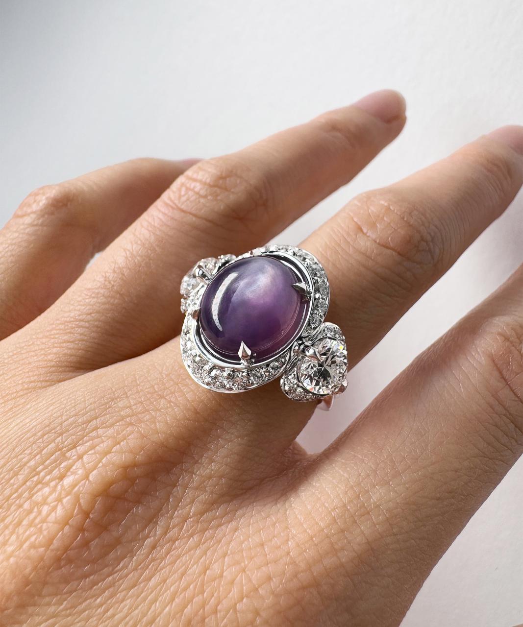 Ava Star Sapphire & Diamond Ring, 18ct White Gold