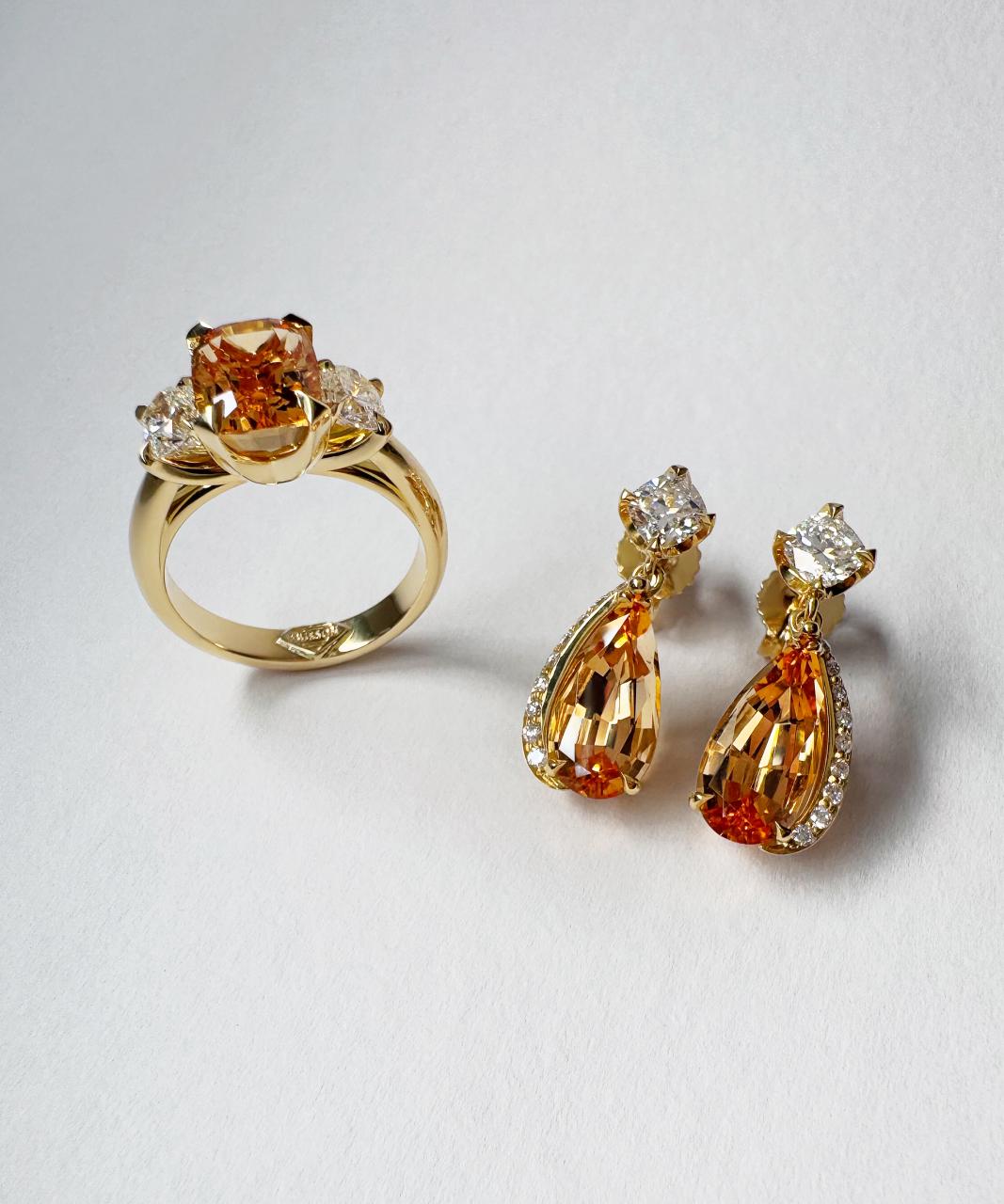 Imperial Topaz & Diamond Drop Earring, 18ct Yellow Gold