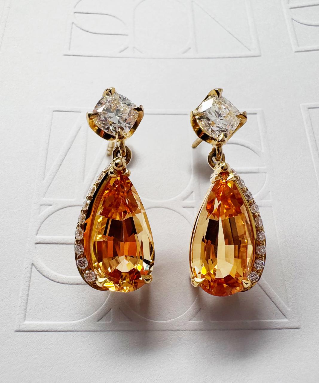 Imperial Topaz & Diamond Drop Earring, 18ct Yellow Gold