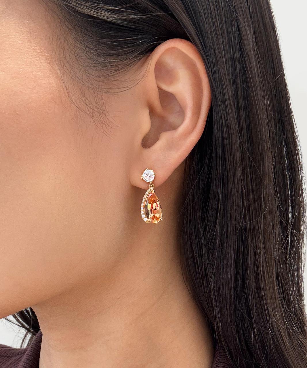 Imperial Topaz & Diamond Drop Earring, 18ct Yellow Gold