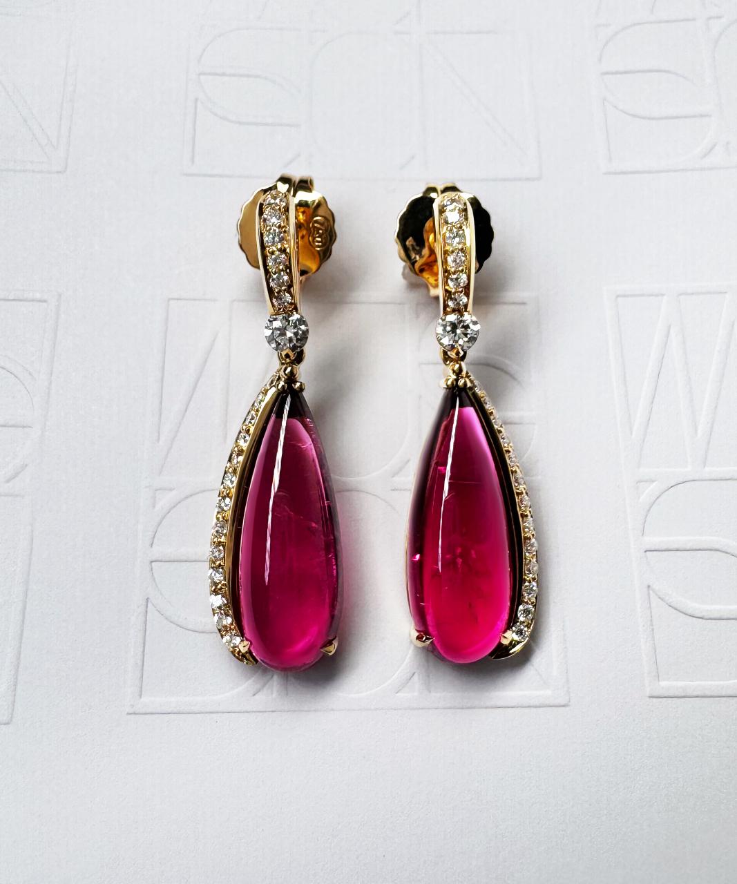 Quiver Pink Tourmaline & Diamond Earring, 18ct Yellow Gold