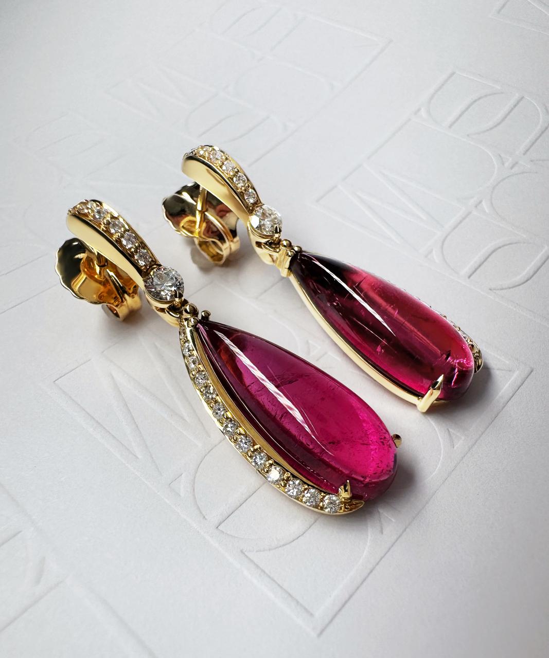 Quiver Pink Tourmaline & Diamond Earring, 18ct Yellow Gold