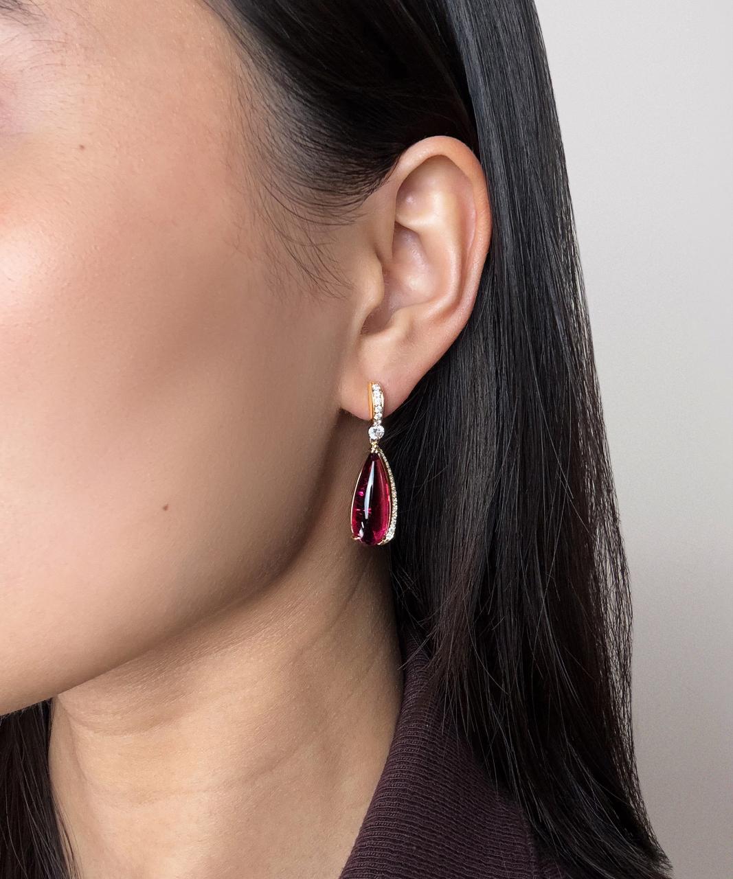 Quiver Pink Tourmaline & Diamond Earring, 18ct Yellow Gold