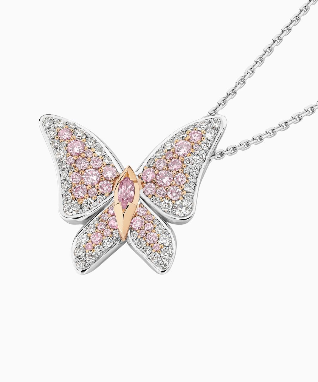 Argyle Pink Diamond Butterfly Necklace, 18ct Rose and White Gold