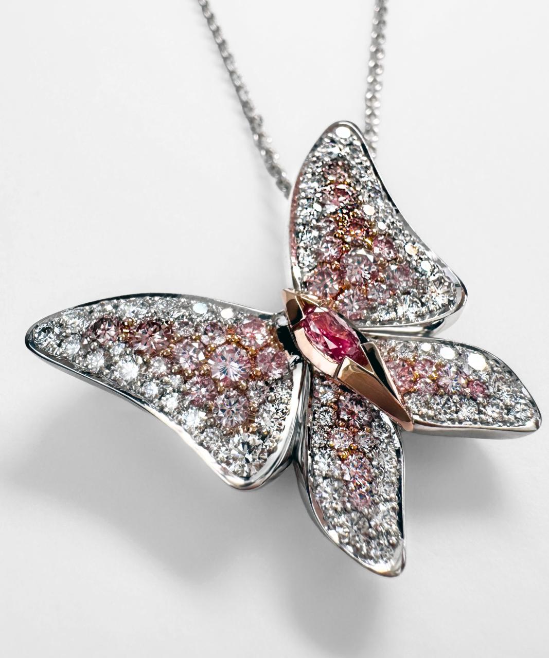 Argyle Pink Diamond Butterfly Necklace, 18ct Rose and White Gold