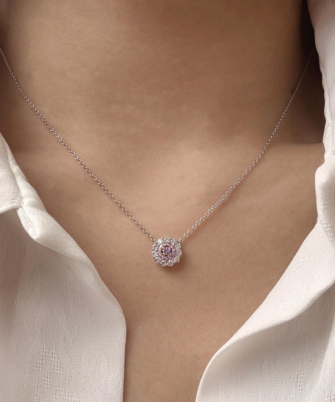Double Halo Argyle Pink Diamond Necklace, 18ct White and Rose Gold