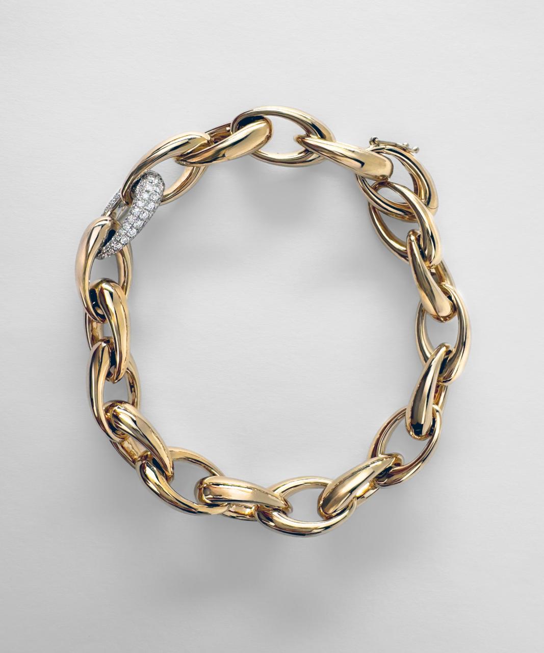 Diamond Link Bracelet, 14ct Yellow and White Gold