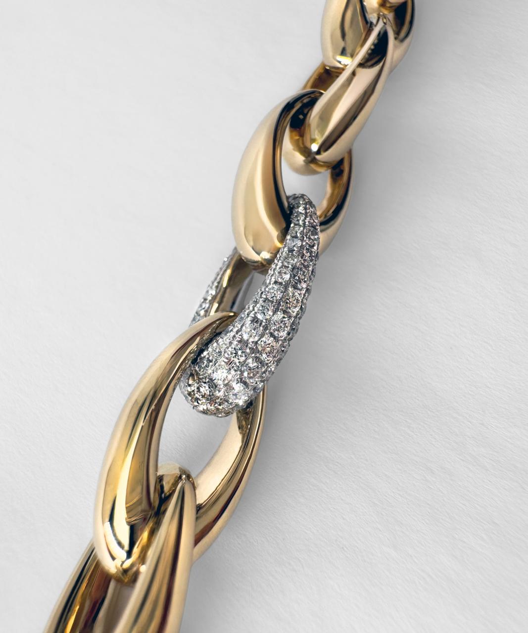 Diamond Link Bracelet, 14ct Yellow and White Gold