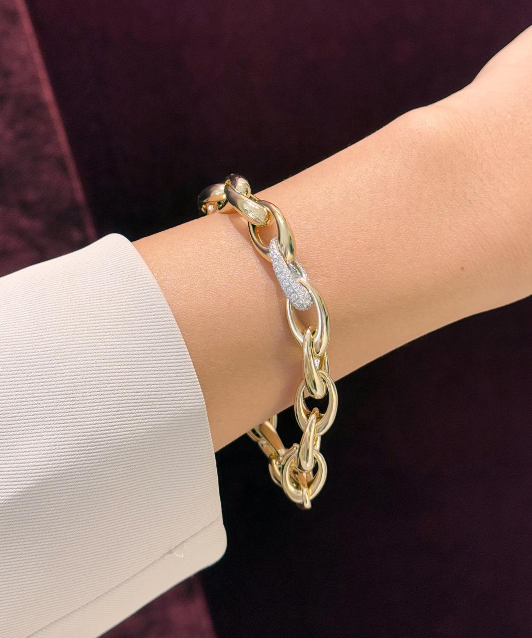 Diamond Link Bracelet, 14ct Yellow and White Gold