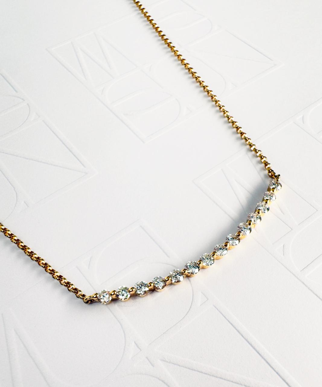Curved Bar Diamond Necklace, 18ct Yellow Gold