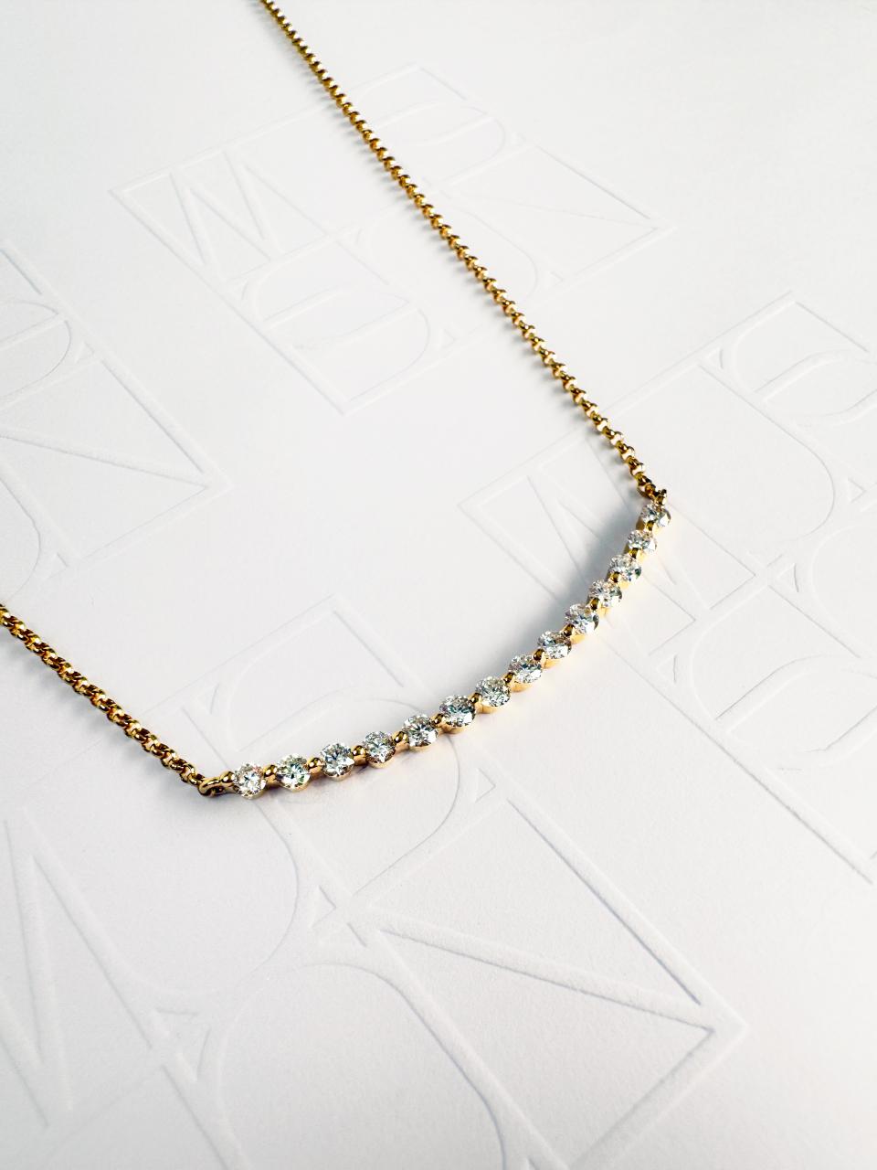 Curved Bar Diamond Necklace, 18ct Yellow Gold