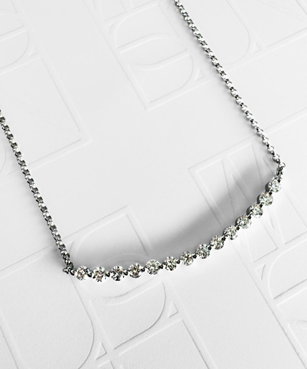 Curved Bar Diamond Necklace, 18ct White Gold