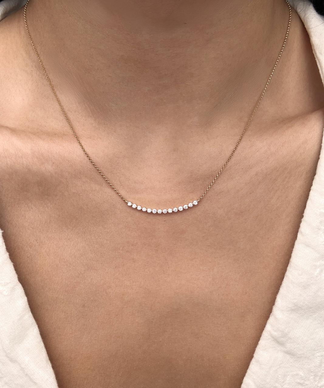 Curved Bar Diamond Necklace, 18ct White Gold
