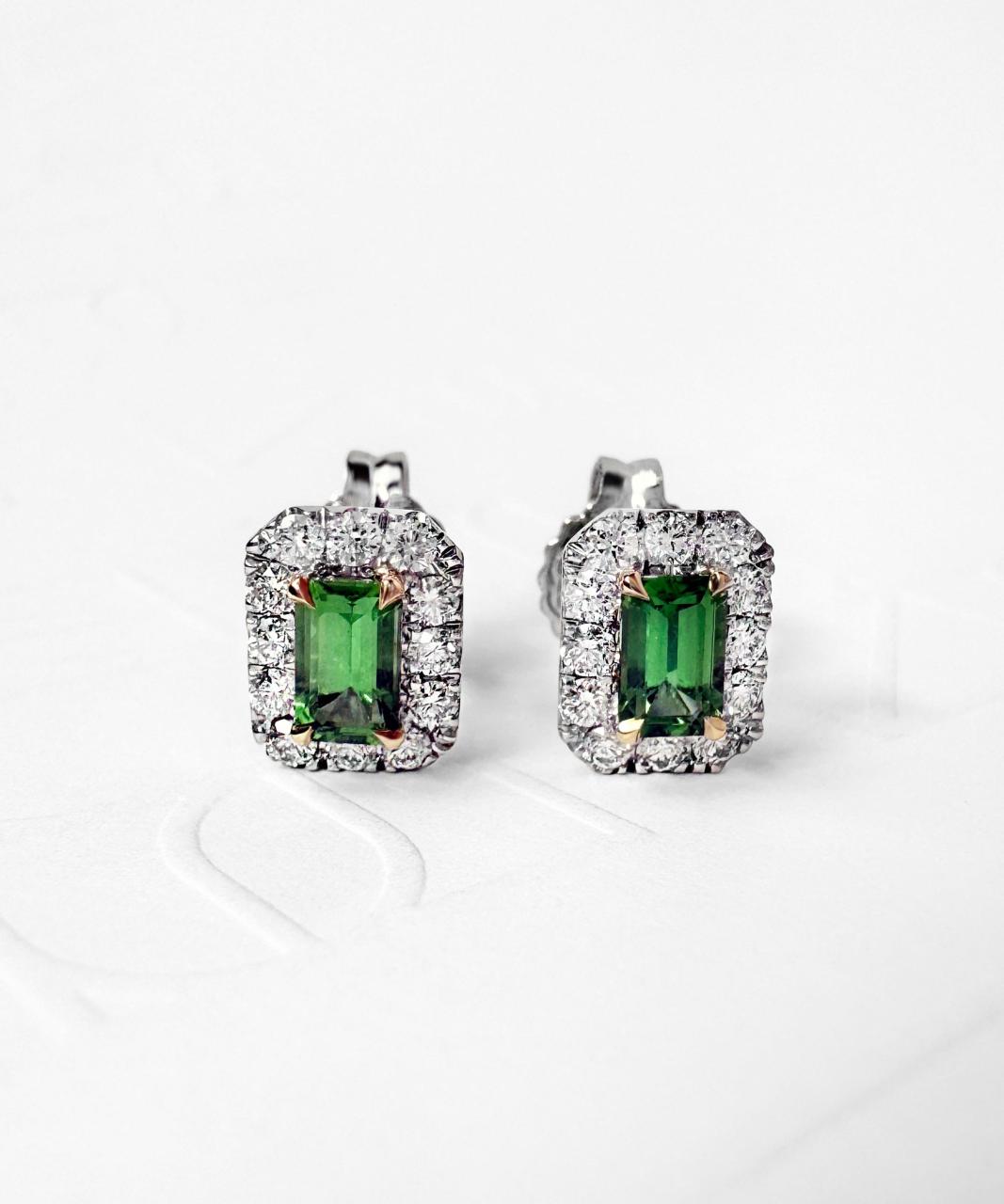 Halo Tourmaline Diamond Earrings, 18ct White and Yellow Gold